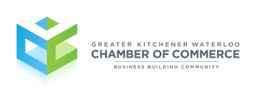 Logo of Greater Kitchener Waterloo Chamber of Commerce in blue and green.