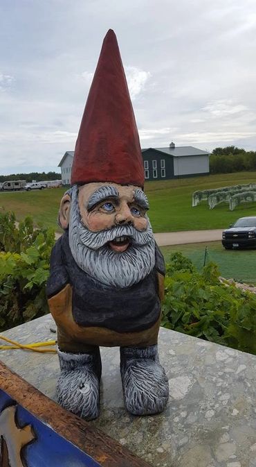 chainsaw carved oil painted gnome 