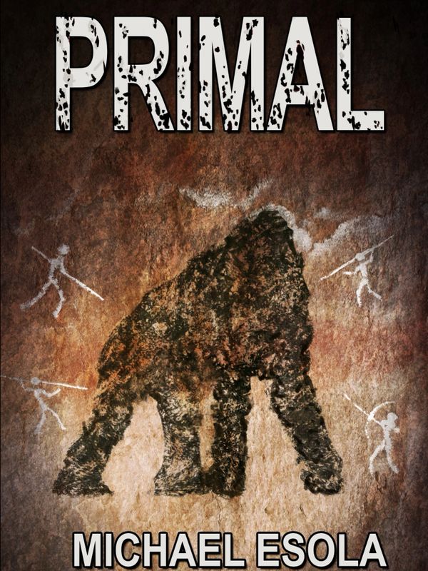 Book cover depicting a prehistoric gorilla and cavemen spearing it.