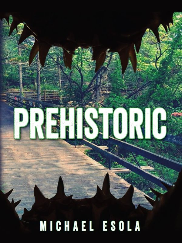Book cover showing a wooden path framed by prehistoric jaws.