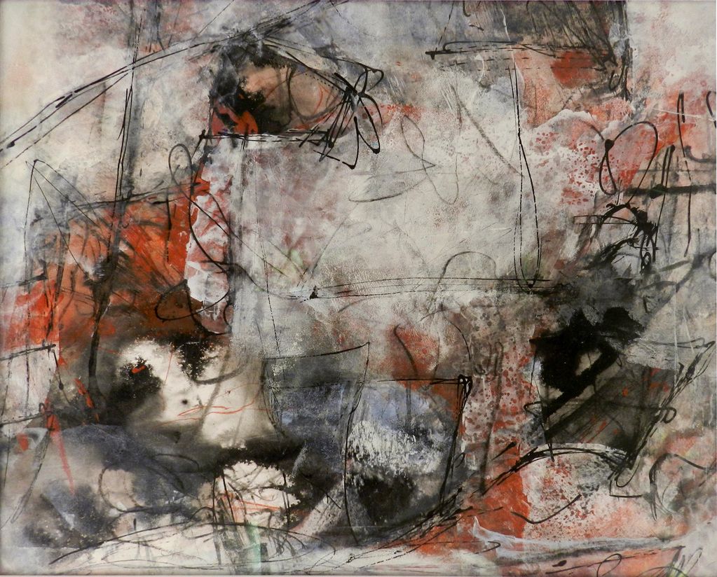 'Beneath the Escarpment'  Cold wax mixed media 
Framed
H48 x w58