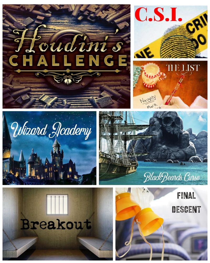 Mobile Escape Room
Houdini's Challenge
CSI
Wizard Academy
Black Beard Curse
Final descent
breakout