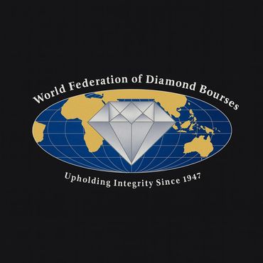 Logo of World Federation of Diamond Bourses with a diamond and world map.