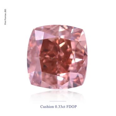 Close-up of a 0.33ct FDOP cushion-cut pink diamond.