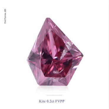 A pink kite-shaped gemstone weighing 0.2 carats.