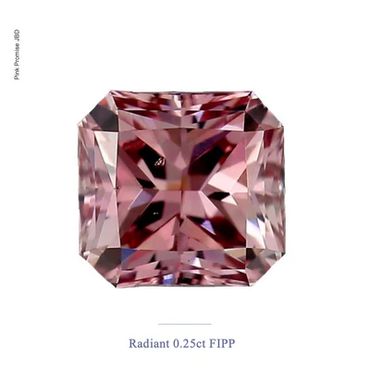 Close-up of a radiant-cut 0.25ct pink diamond gemstone.