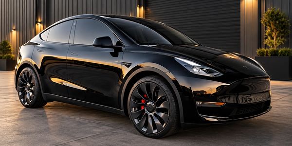 Sleek black Tesla Model Y luxury sedan in Katy TX