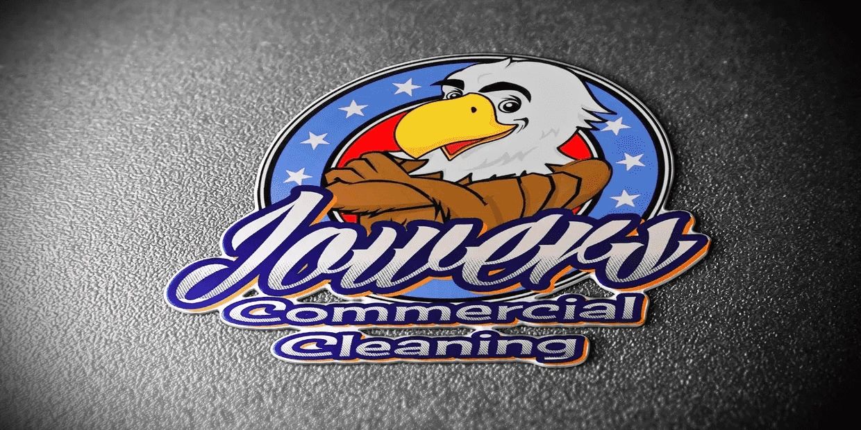 logo for Jowers Commercial Cleaning company in San Angelo, Texas on a black background. Image size i