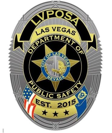 Badge of Las Vegas Department of Public Safety, Est. 2015, with city emblem and flags.