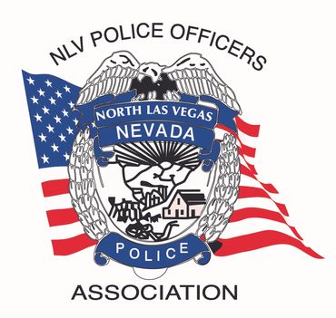 Emblem of North Las Vegas Police Officers Association with American flag background.
