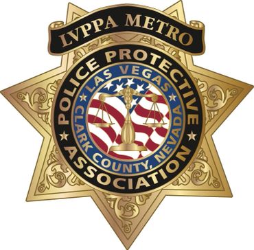 LVMPD Police Protective Association badge with scales and American flag.