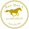 Round vintage-style logo with a running horse.