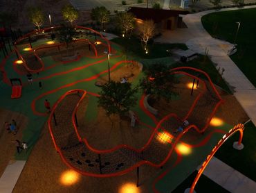 Orange Monster ropes course at night