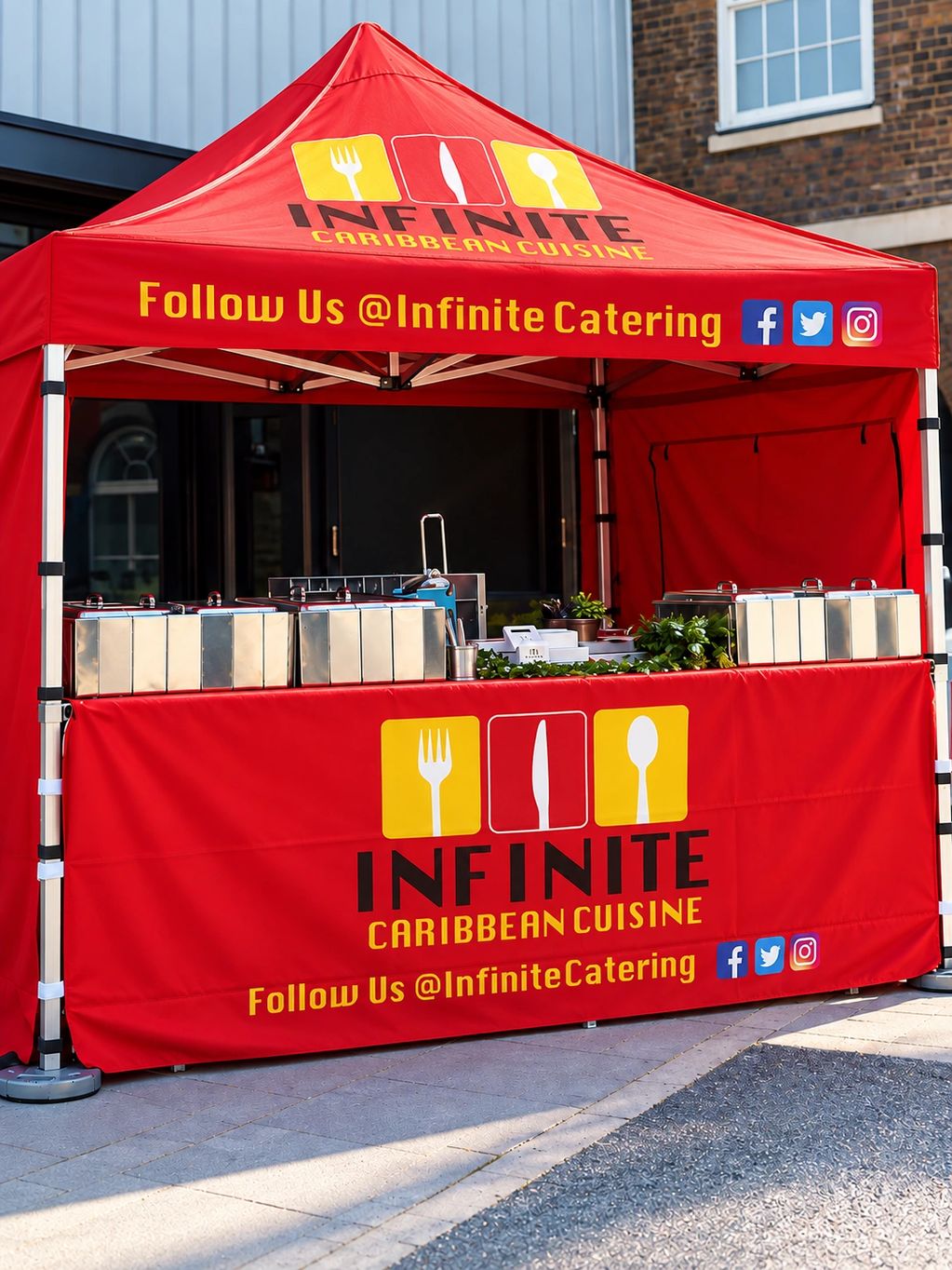 Infinite Catering branded gazebo at a catering event in London