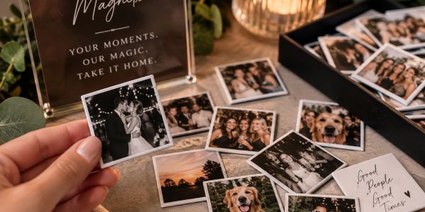 Custom photo magnets created live by Wildflower Magnets at an event.