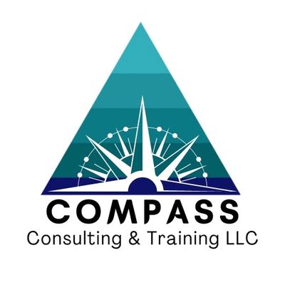 Logo of Compass Consulting & Training LLC with a stylized compass inside a gradient blue triangle.