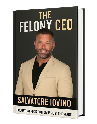 Book cover of "The Felony CEO" by Salvatore Iovino with a smiling man in a beige blazer.