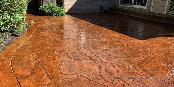 Stamped colored concrete.