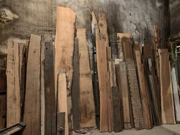 Salvaged timber and dimensional slab wood: oak, cherry, cedar, pine, mantels, tables, bartops