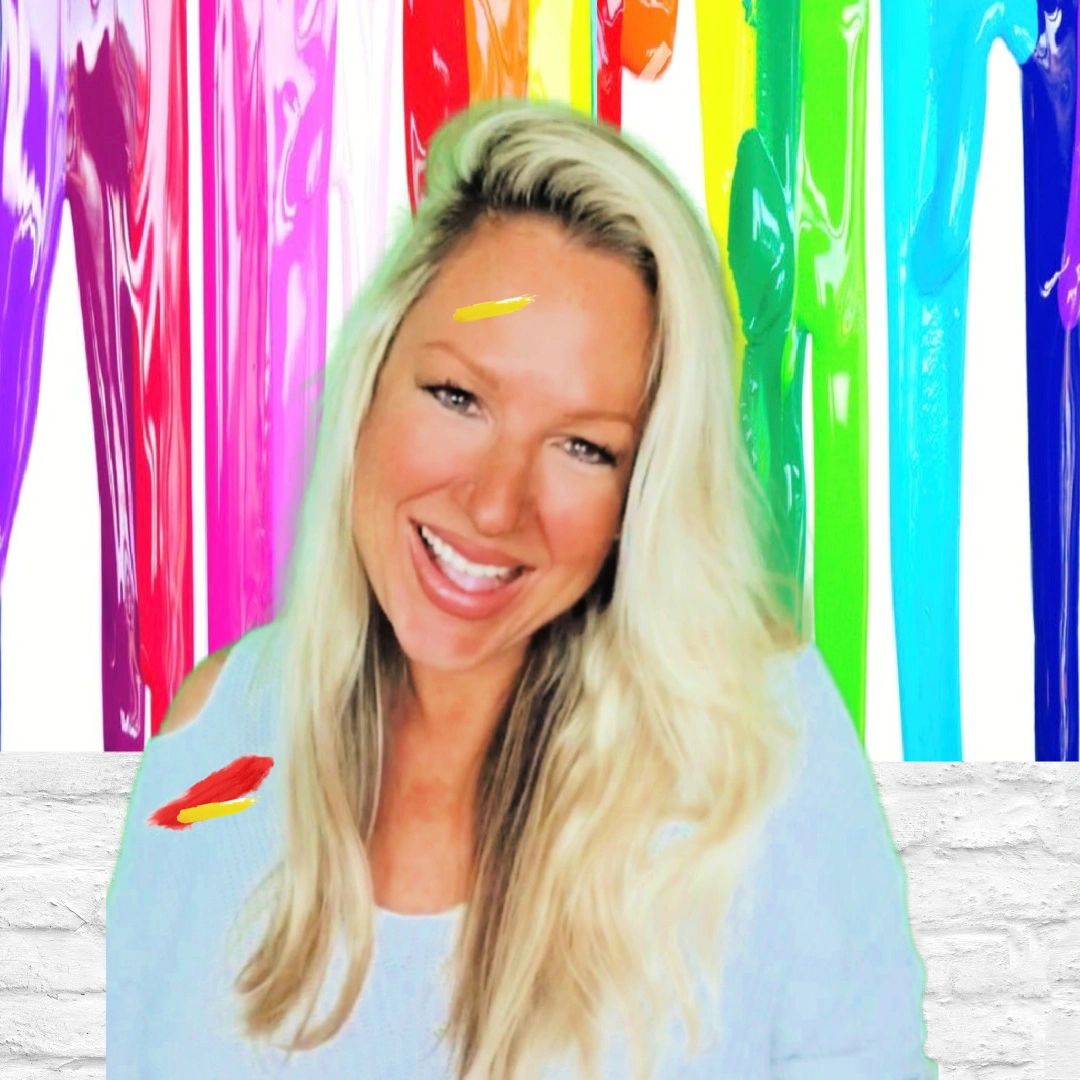 Blonde woman with paint background