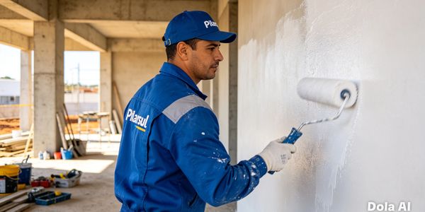 Pintor profissional pintando uma parede branca.