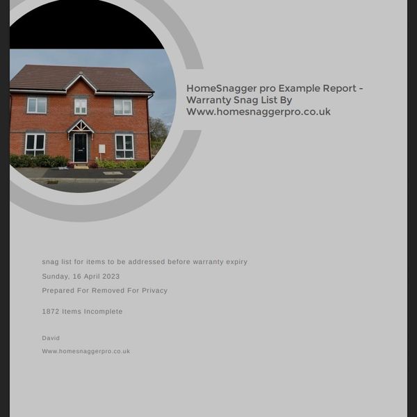 example of a snagging survey report cover page