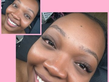 Smiling woman with natural makeup and clear skin.