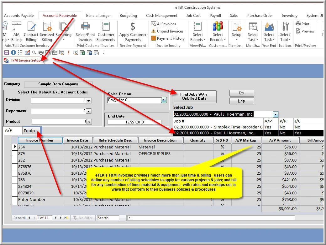screen shot showing etek online equipment module screen