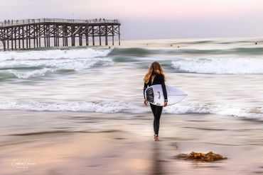 Surfer Girl at pacific Beach San Diego