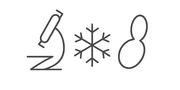 Icons of a microscope, snowflake, and peanut, symbolizing science, cold, and allergens.