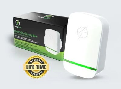 Electricity-saving box with lifetime warranty badge.