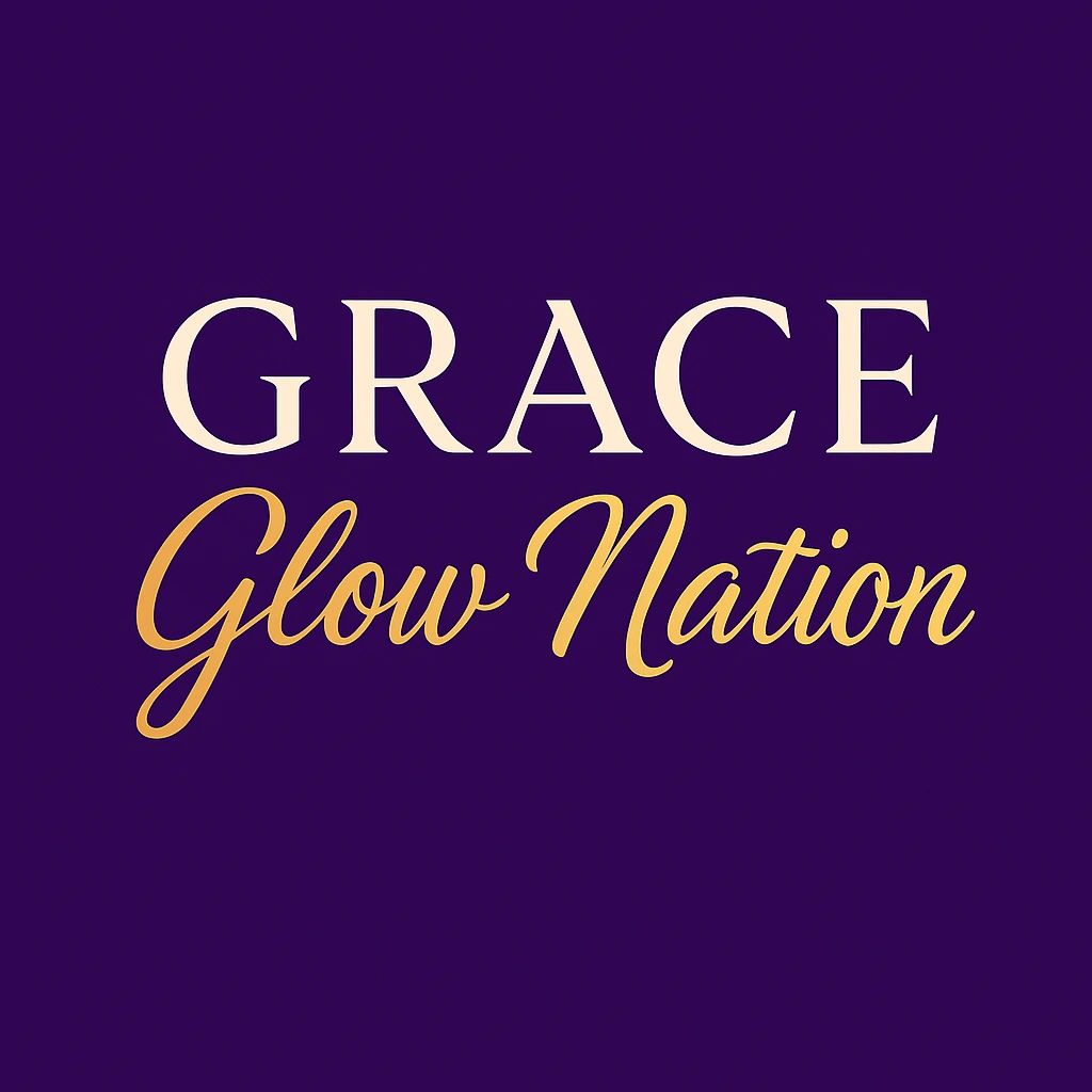 Logo with the words 'GRACE Glow Nation' on a dark purple background.