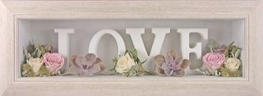 Freeze dried flowers in Love Keepsake display. Created by The Flower Preservation Studio.