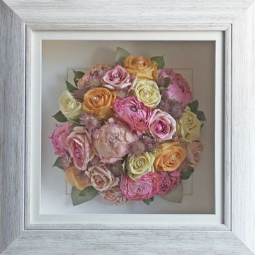 Preserved wedding bouquet of peonies and roses using our 3D flower preservation service.