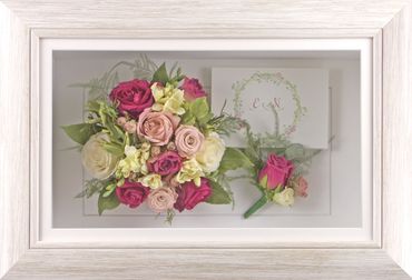Preserved flowers from downscaled wedding bouquet. Created by The Flower Preservation Studio.