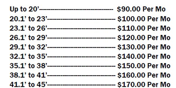 Monthly pricing for different size ranges, from $90 to $170.