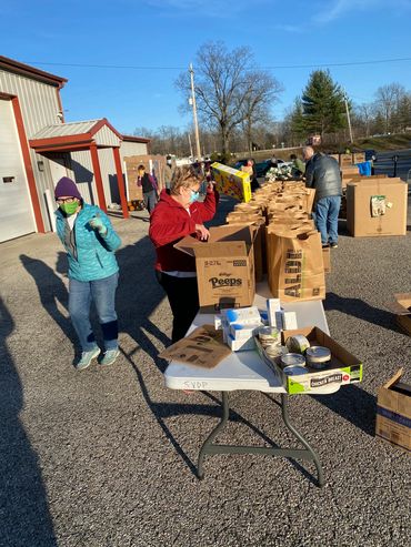 Filling bags and boxes for the popup.