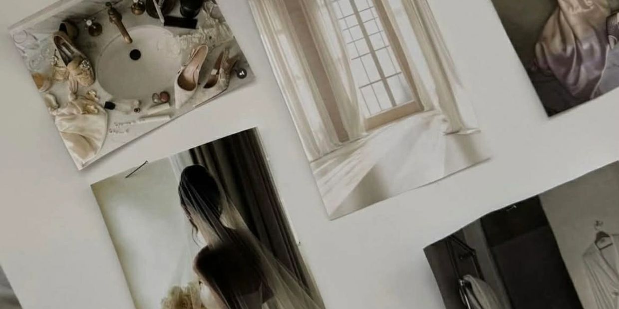 Collage of bridal-themed photographs with soft, elegant tones.