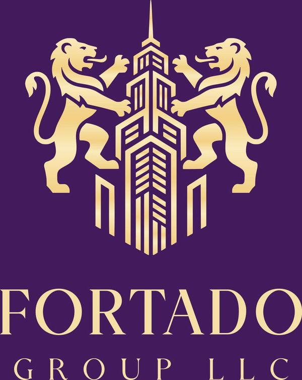 Logo with two lions flanking a skyscraper, text 'Fortado Group LLC'.