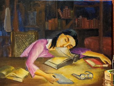 Girl studying at night