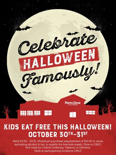 Famous Daves Halloween Banner ad -Full moon with bats