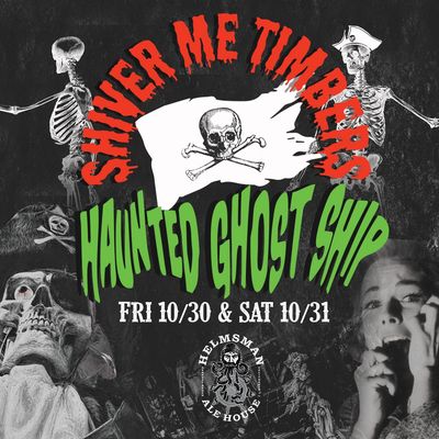 Haunted Ghost Ship banner with skeletons