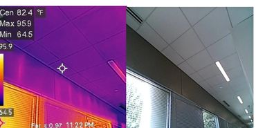 Thermal imaging detecting temperature variations in the wall signs showing of moisture or heat loss