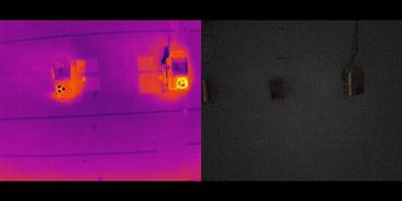 Thermal imaging detecting temperature variations on a roof to detect leaks