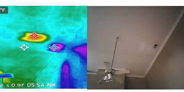 Thermal imaging detecting temperature variations in the ceiling signs showing of moisture