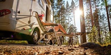 Camping with RV, relaxing in nature