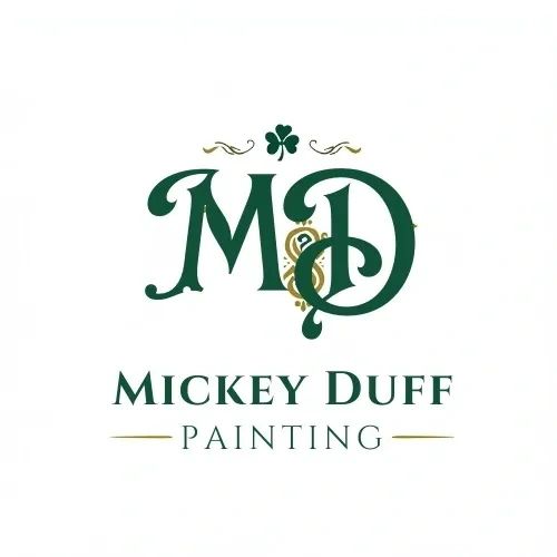 Logo for Mickey Duff Painting with decorative MD initials and a shamrock.