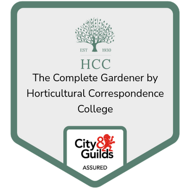Badge for The Complete Gardener by Horticultural Correspondence College with City & Guilds assured.