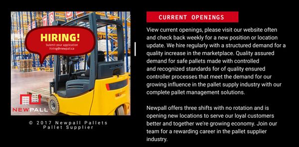 Current openings in the pallet repair industry.