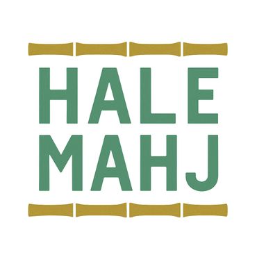 Minimalist logo with green text 'HALE MAHJ' and gold decorative lines.